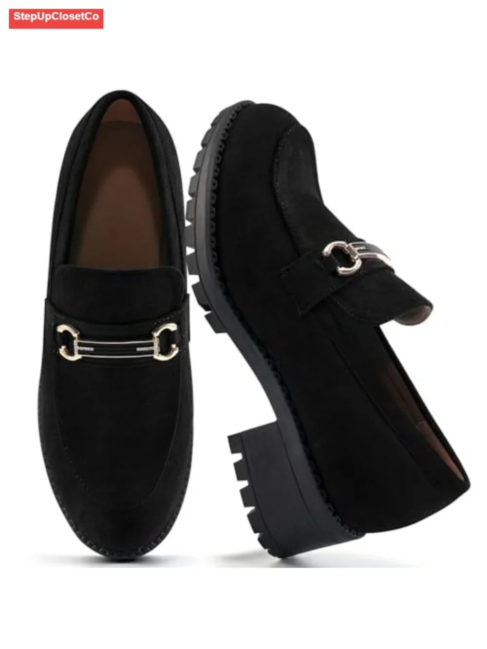 Suede Platform Loafers for Women Chunky Penny Slip On Dress Work Shoes